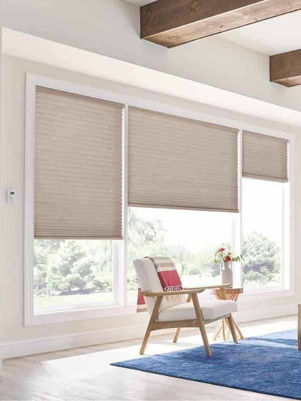 Custom cellular honeycomb shades in a bright Vancouver living room