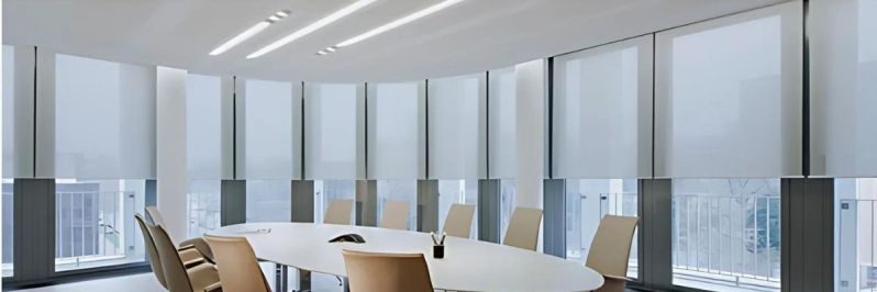Commercial office window shades installed across a Vancouver office floor