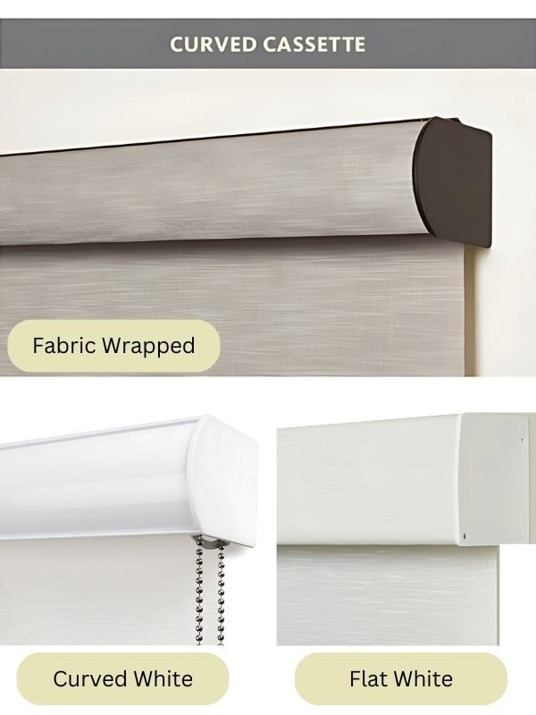 Curved cassette housing options for roller shades