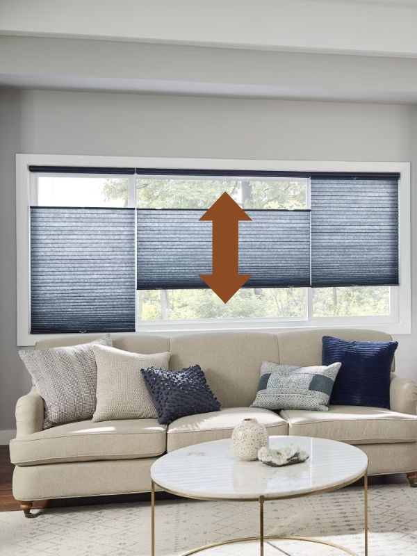 Top-down bottom-up cellular shades keeping privacy while letting daylight in through the top of the window