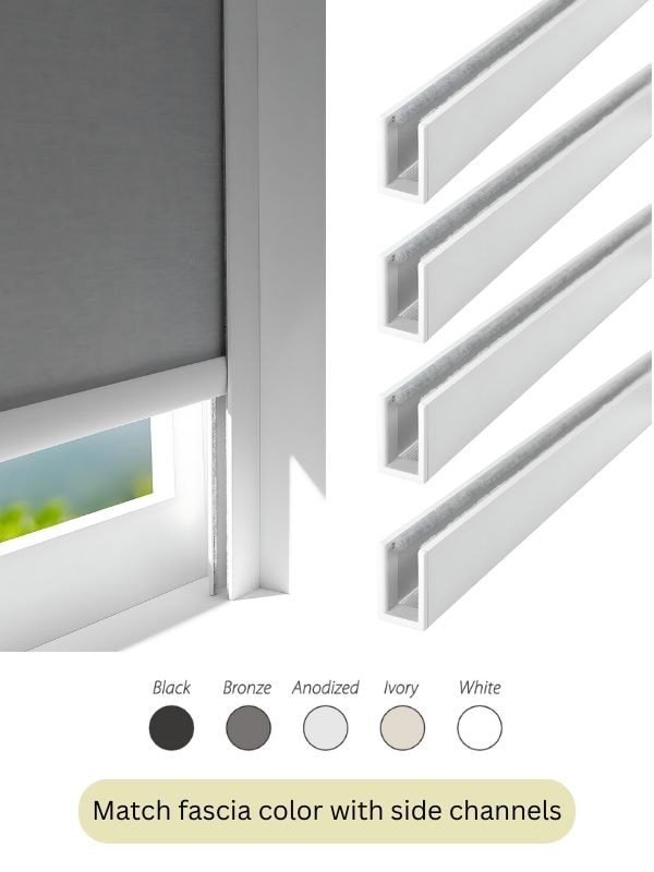 U-type side channel colour options for blackout blinds in Vancouver