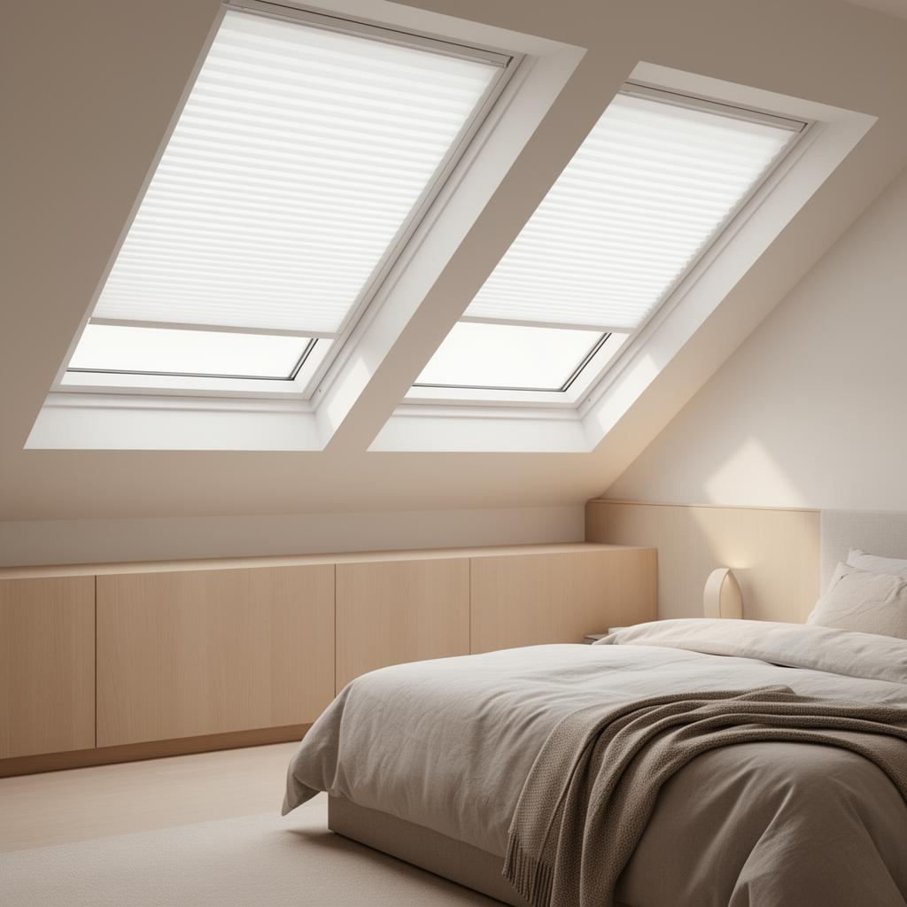 Motorized skylight shades fitted to a sloped ceiling in a Vancouver home