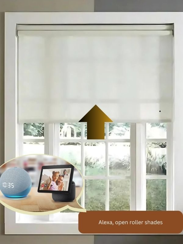 Motorized blinds controlled by Amazon Alexa in a Vancouver living room