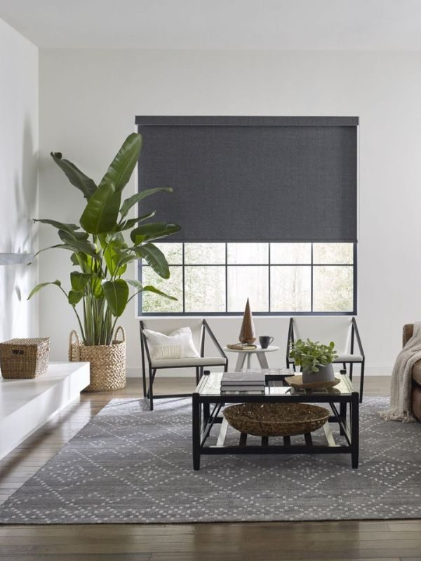 Grey roller shade fitted to a Vancouver window