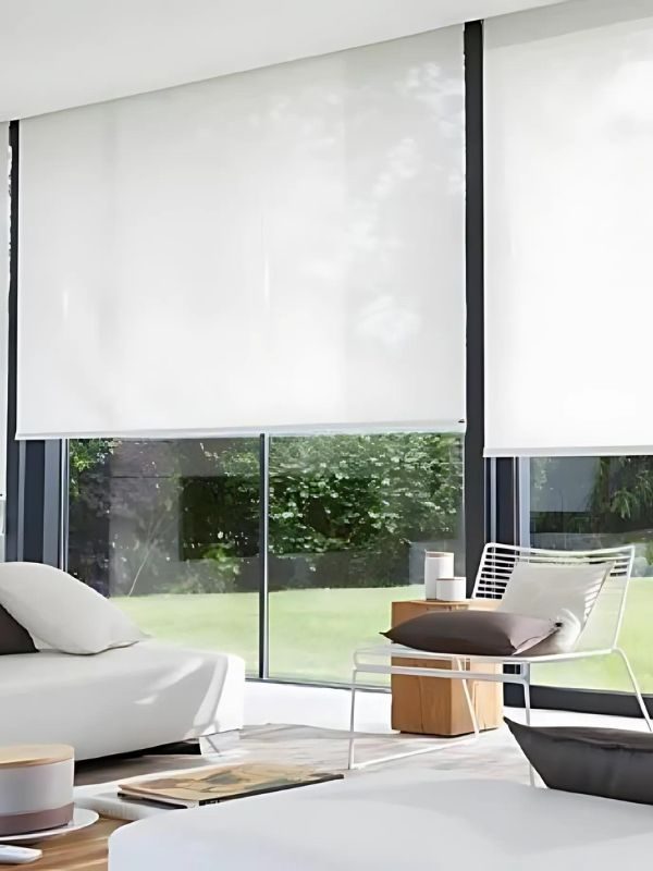 White roller shade fitted to a Vancouver window