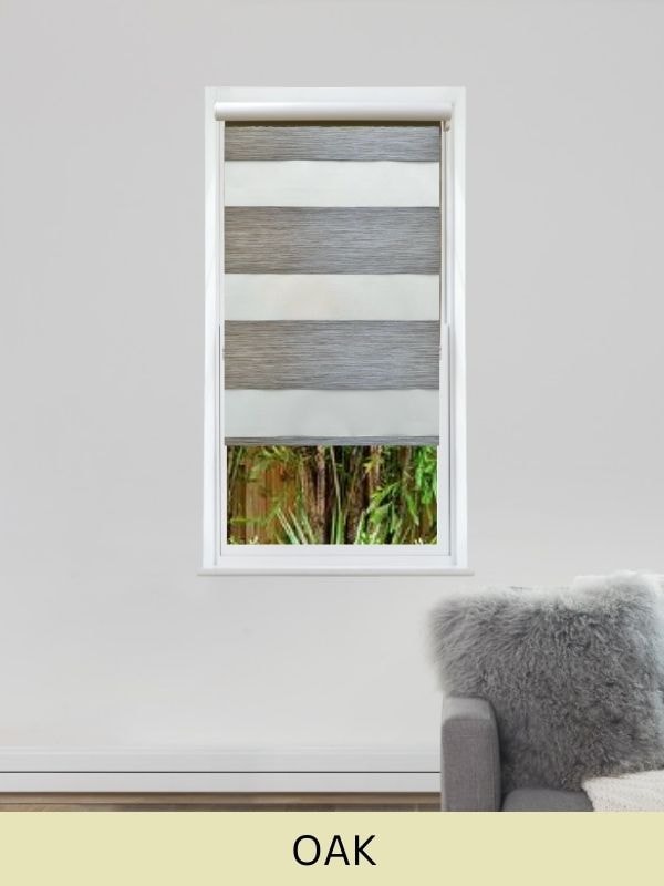 Oak color zebra blinds